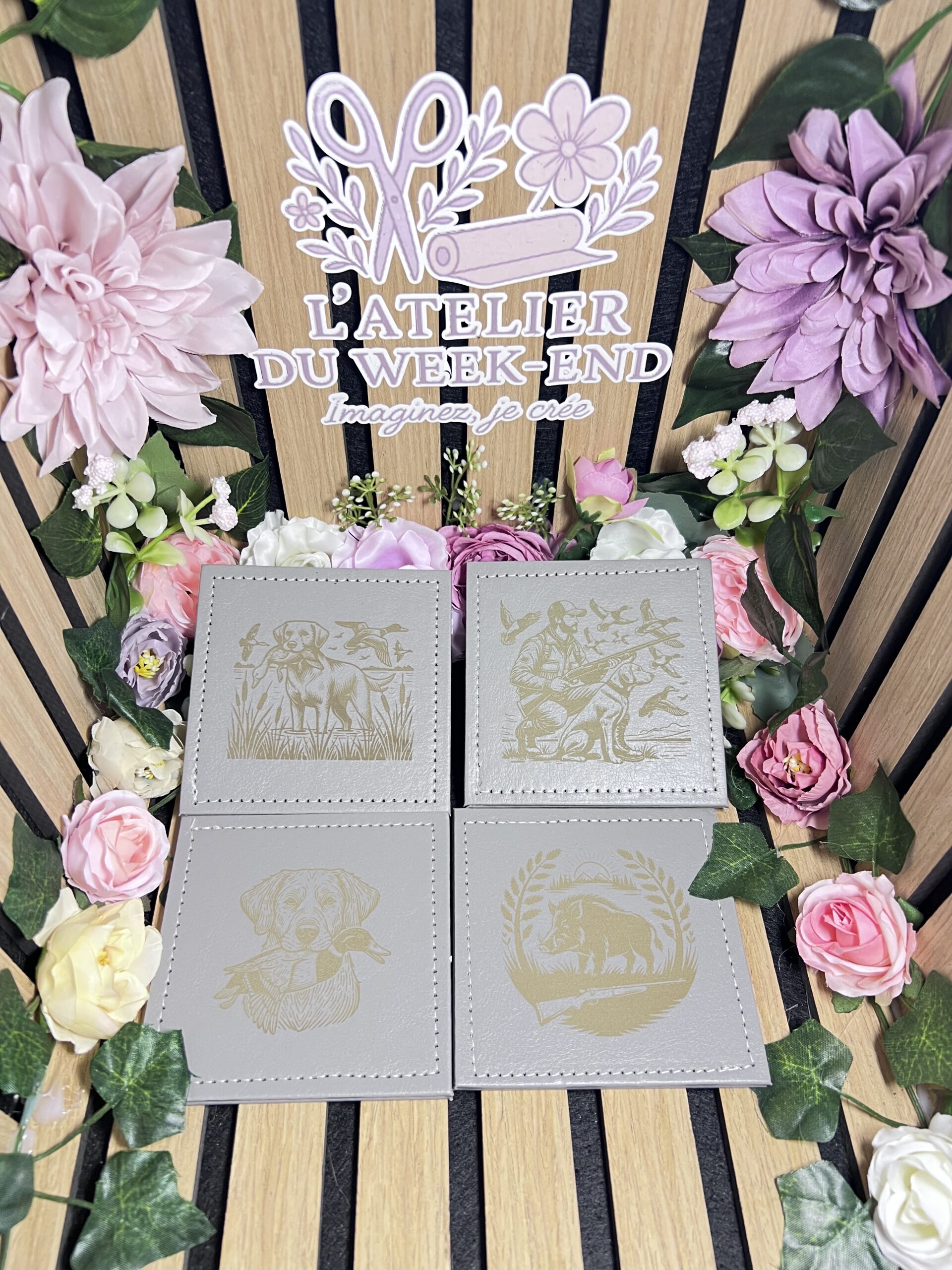 Dessous de verres simili cuir sur thème chasse