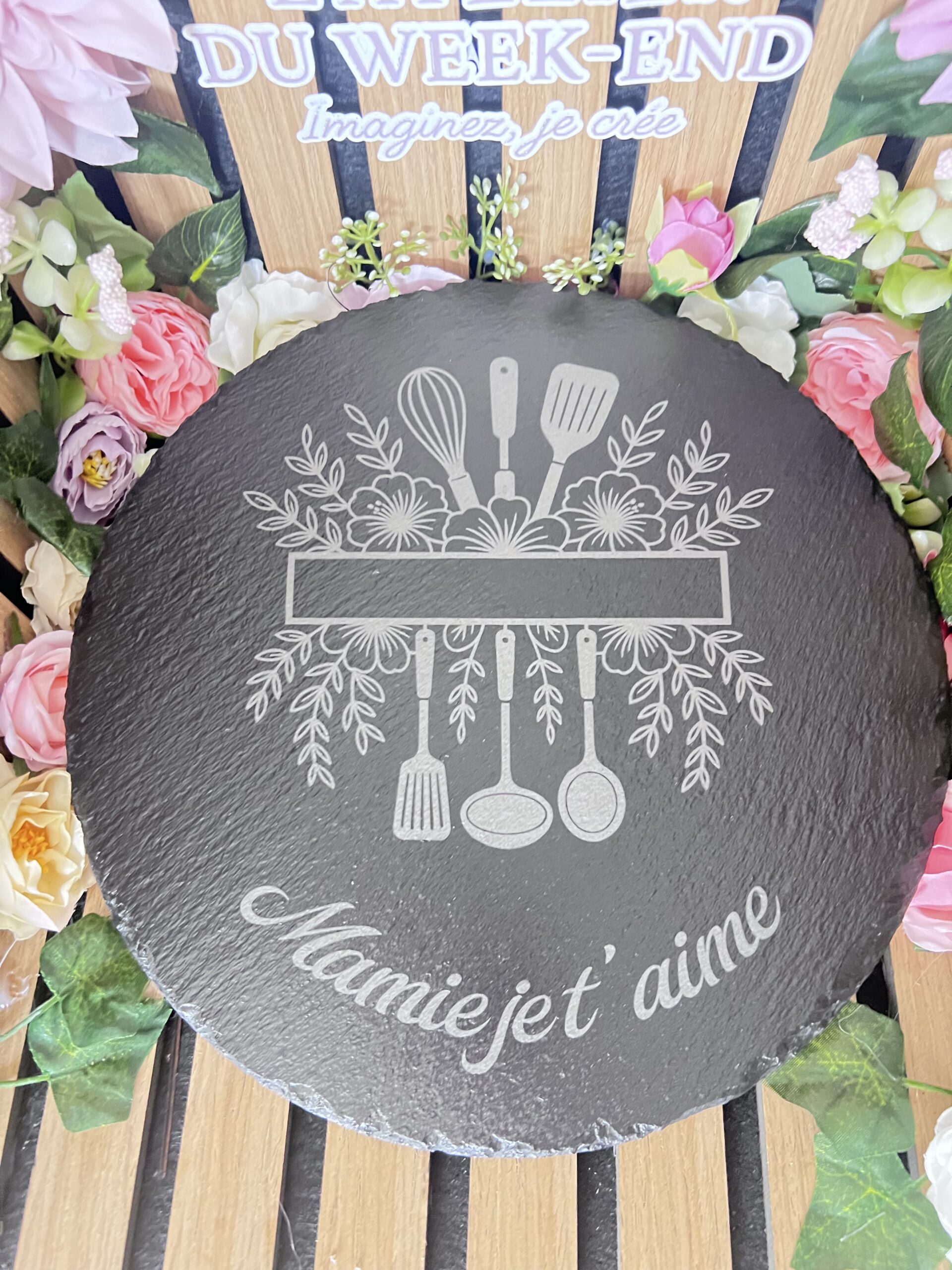 Dessous de plat en ardoise personnalisé – Mamie je t’aime – Image 2