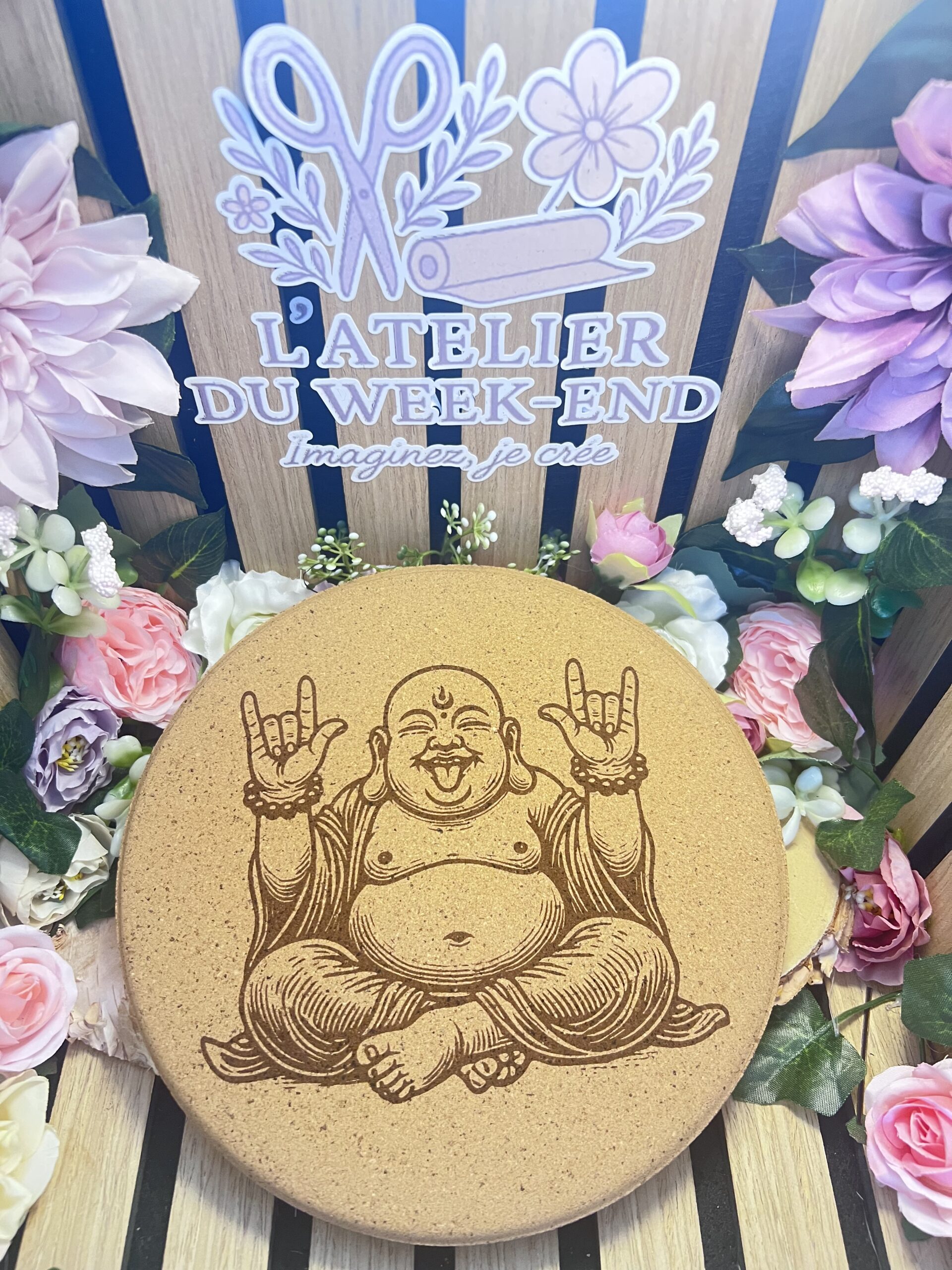 Dessous de plat en liège Bouddha gravé